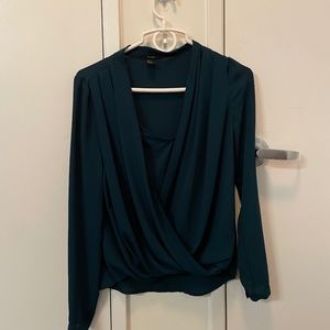 Dark teal draped blouse